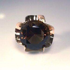14KT 14MM!! SMOKY QUARTZ MODERNIST VINTAGE RING